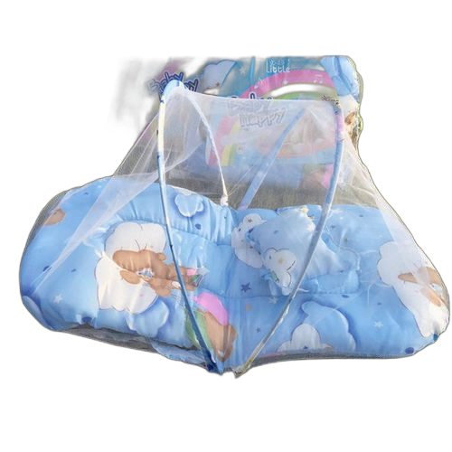 Moustiquaire portable pliable pour lit de bébé bleu , avec tapis, oreiller pour enfants