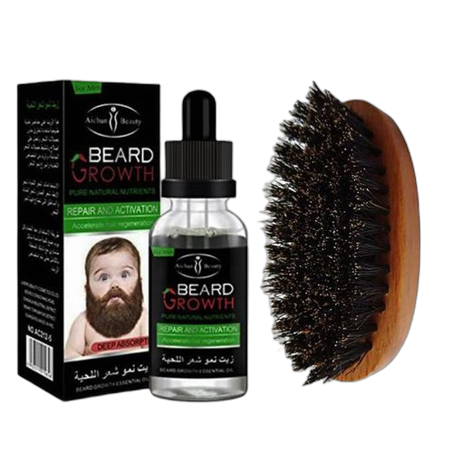 New pack huile pousse barbe rapide aichun+ brosse