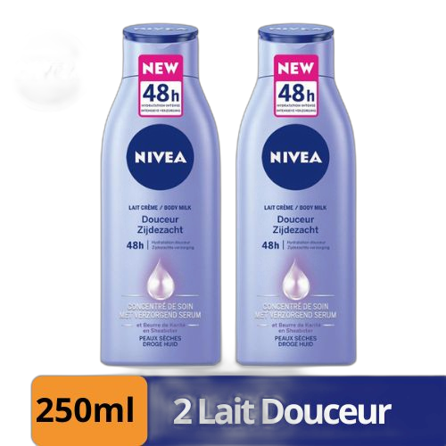 Nivea lot de 2 lait de corps pour peaux sèches, douceur, hydratation intense 48h 250ml