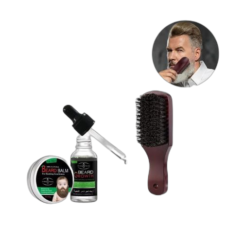 Pack de 3( aïchuncrème huile pousse barbe rapide +mini brosse)