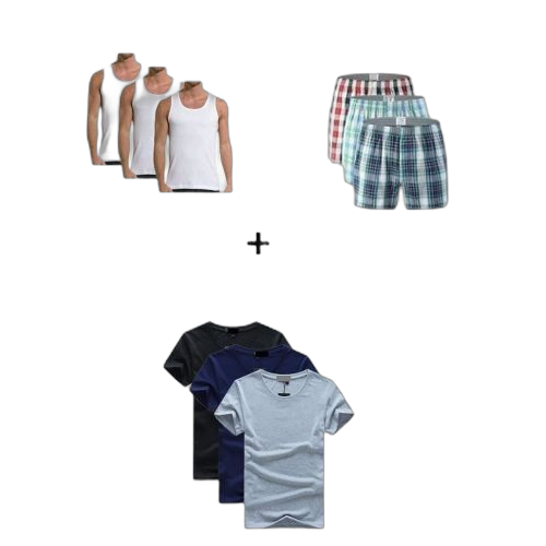 Pack de 3 caleçons + 3 sous vêtements homme