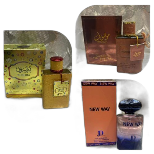 Pack de 3 parfums bushra mousouf et new way
