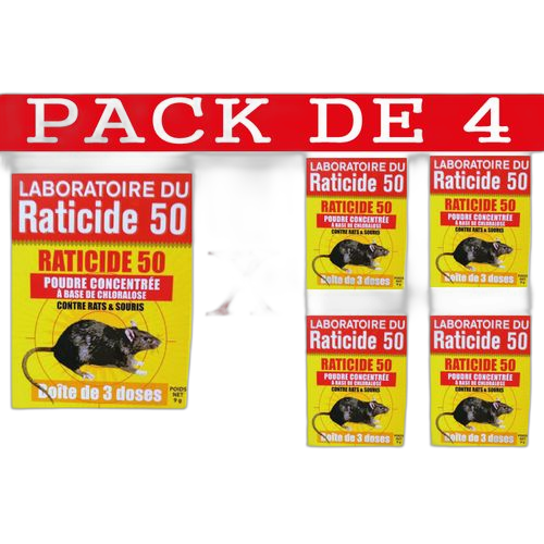 Pack de 4 poudreraticide / souricide 3 in 1