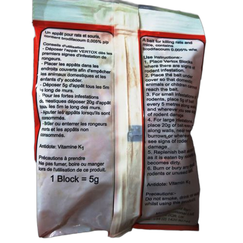 Pack de 5 sachets vertox poisons pour rats / souris