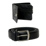 Pack portefeuille + ceinture simili cuir noir