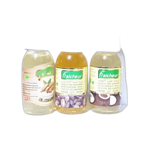 Packs de 3 huile de coco,baobab,amande naturel 60 ml