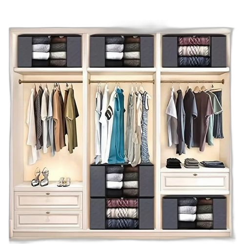 Paquet de 4 sacs de rangement pliables pour vêtements de 90 l avec poignées gris