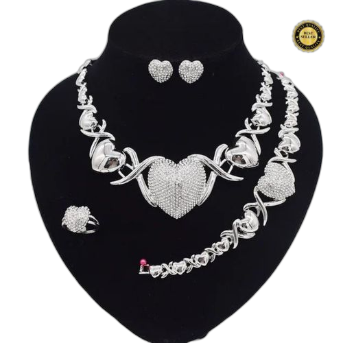 Parure de bijoux plaqué or 14 carats pour femme boucles d'oreille+bague+bracelet+ collier en argent
