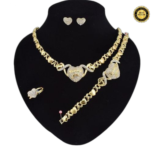 Parure de bijoux pour femme en or plaque 14 carats avec bracelets, colliers et boucles d'oreilles