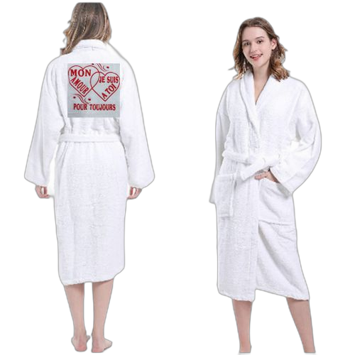 Peignoir coupleen coton doux et absorbant avec impressionblanc