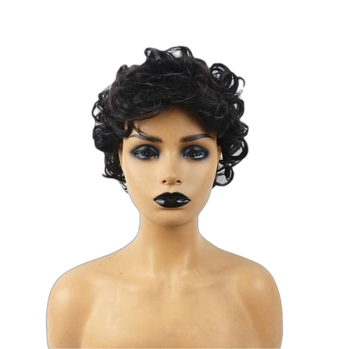 Perruque courte et bouclée noir