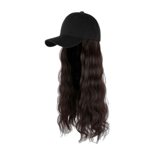 Perruque synthétique longue et ondulée avec bonnet tricoté, à la mode