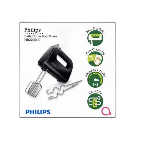 Philips batteur electrique à main 5 réglages de vitesse, accessoires en acier inoxydable 300w noir