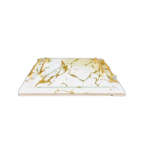 Plateaux de texture de marbre doré, assiettes décoratives en céramique émaillée
