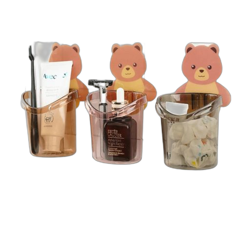 Porte brosse 3 pots avec ours autocollants mural