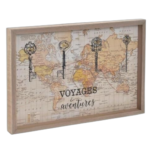 Porte clé carte du monde 4crochets gris