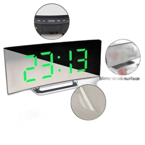 Réveil numérique incurvé écran plat réveils pour enfants chambre température snooze fonction bureau table horloge décor à la maisonnoir mot vert