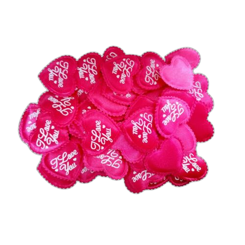 Sachet de 50 pétales de roses forme cœur imprimés i love you rose fushia
