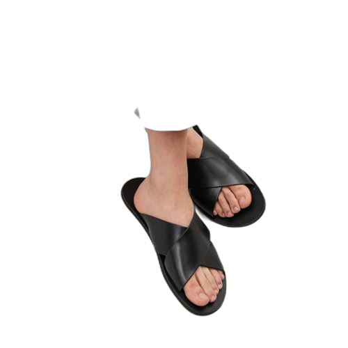 Sandale acomo en noir cuir lisse bande croisé