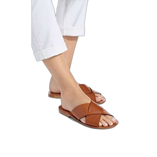 Sandale bandes croisées en cuir marron clair pour homme (fabrication locale)