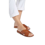 Sandale bandes croisées en cuir marron homme (fabrication locale)