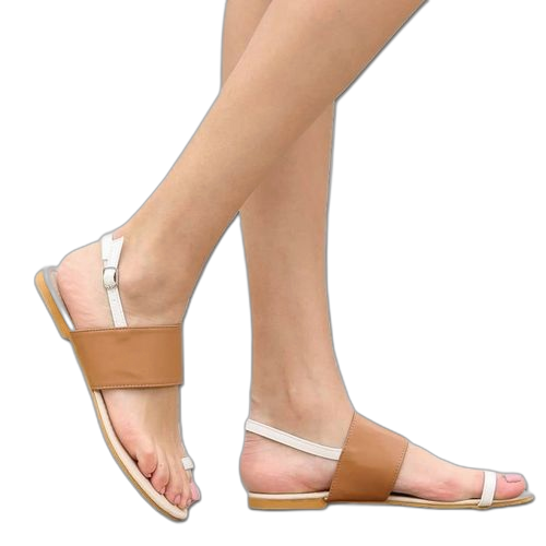 Sandale femme en simili cuir marron blanc(fabrication locale)