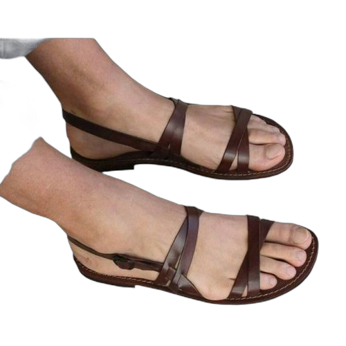 Sandales en cuir bande fine pour hommemarron(fabrication locale)