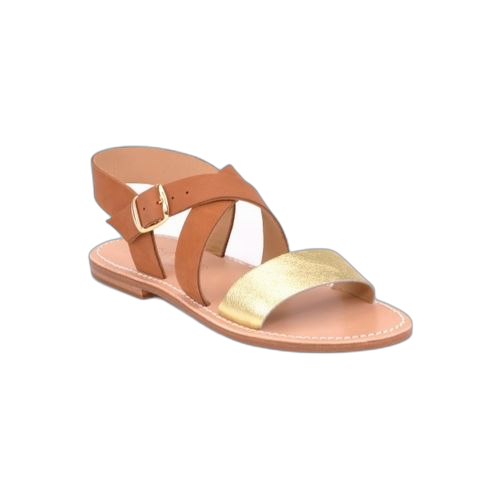 Sandales nu pied doré marron simili cuir(fabrication locale)