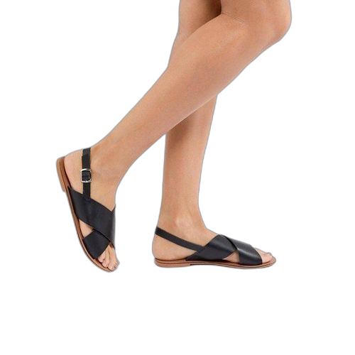 Sandele nu pied bandes croisées simili cuir noir(fabrication locale)