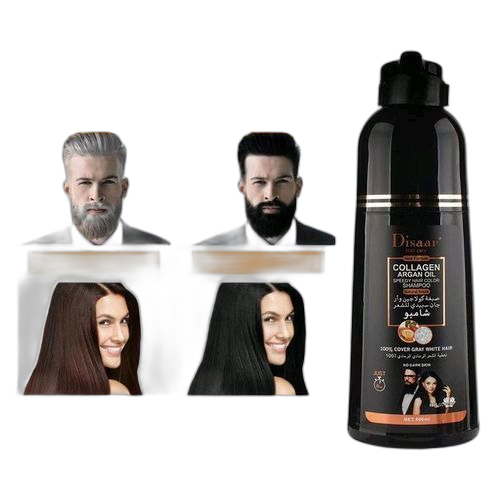 Shampooing et teinture capillaire au collagène et à l'huile d'argan, extrait de plantes naturelles 400 ml