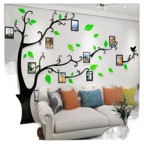 Sticker 3d arbre noir vert avec cadres photos 207 x 150 cm