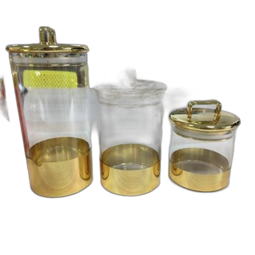 Sucrier 3 pièces acrylique transparent avec couvert en doré