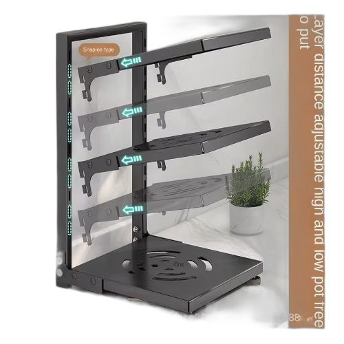 Support de rangement pour casseroles et poêles de cuisine à 4 niveaux noir
