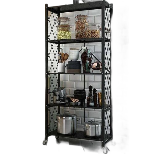 Étagère de rangement pliable en fer chariot à roulettes en acier, garde manger, buanderie, 5 niveaux