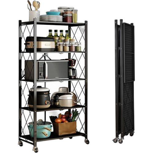 Étagère de rangement pliable multifonctionnelle, étagère en métal avec roues, pour cuisine, salle de bain, bureau meuble de rangement