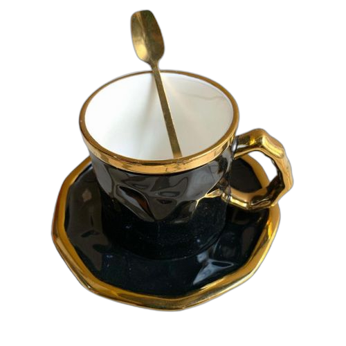 Tasse à café en céramique tasse et sous tasse + cuillére blanc