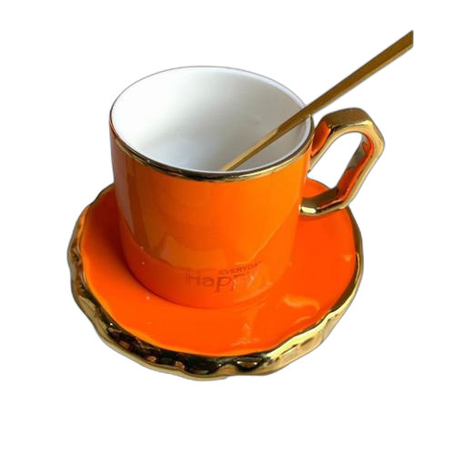 Tasse à café en céramique tasse et sous tasse + cuillére noir