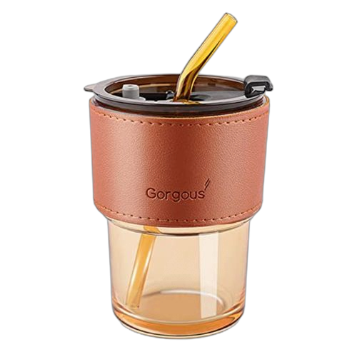 Tasse café en verre avec pipette bouteille jus avec paille luxe