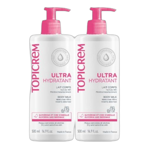 Topicrem pack de 2 laits de corps topicrem lait hydratant 500ml blanc