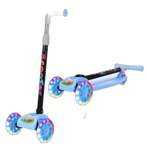 Trottinette à trois roues pliable clignotant 3 à 7 ans bleu