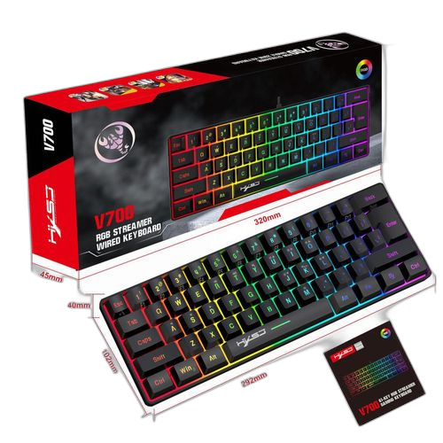 V700 clavier de souris à 61 touches clavier de jeu éclairé ledclavier mécanique portable noir
