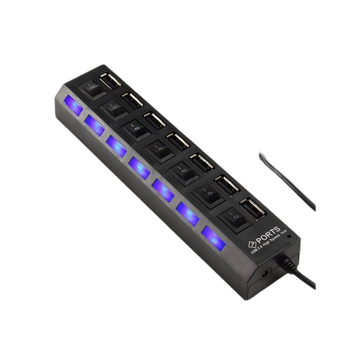 White généric label rallonge 7 ports usb 2.0 hub noir