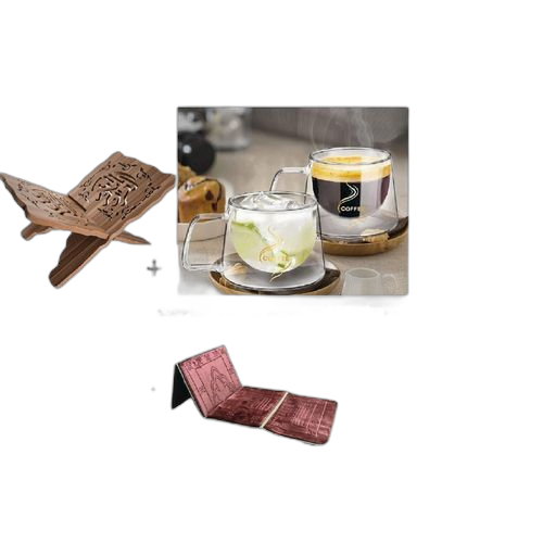 White label coffret de priere support coran+2 tasses +tapis prière
