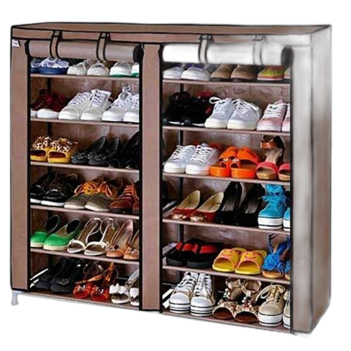 White label double range chaussures 12 étagères marron 36 paires