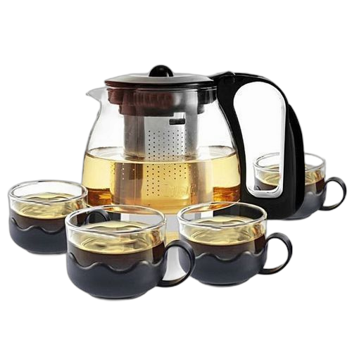 White label ensemble théière + tasse en verre recouvert plastique +thermos 1l