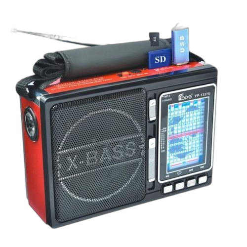 White radio fm rechargeable port usb carte tf avec lampe led