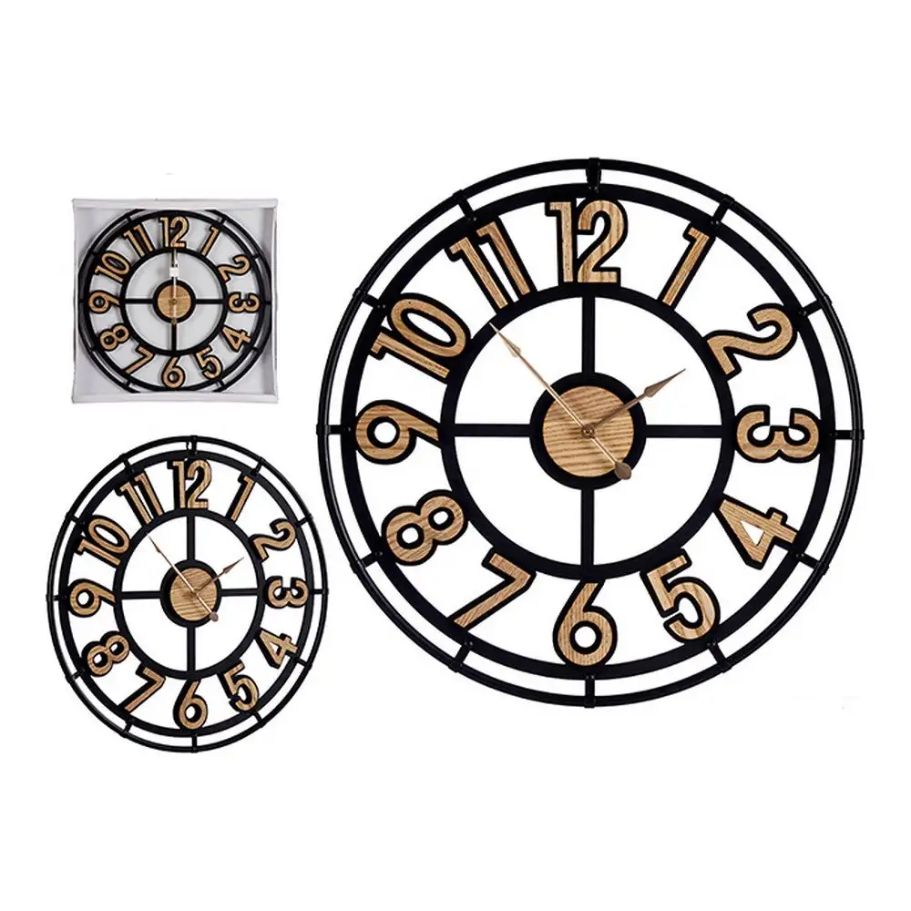 Horloge murale marron noir metal mdf 60 x 4 x 60 cm_2771. DIAYTAR COTE D'IVOIRE - Votre Source de Trésors Culturels. Naviguez à travers notre catalogue et trouvez des articles qui mettent en avant la richesse de la culture sénégalaise.
