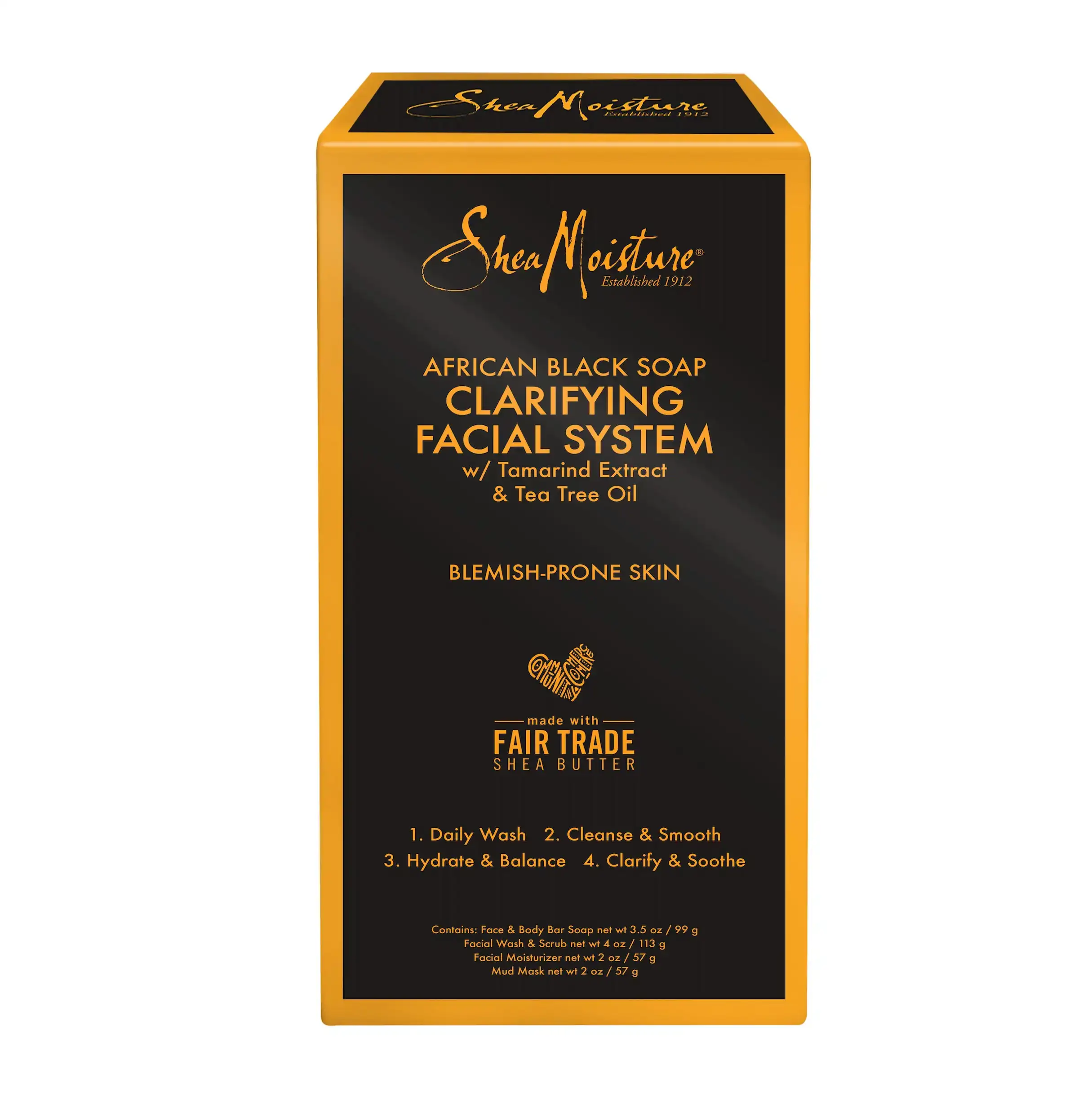 Sheamoisture kit systeme clarifiant visage savon noir africain 4 pieces_7033. DIAYTAR COTE D'IVOIRE - L'Univers de l'Élégance Accessible. Plongez dans notre catalogue et choisissez des produits qui allient sophistication et accessibilité pour un shopping exquis.
