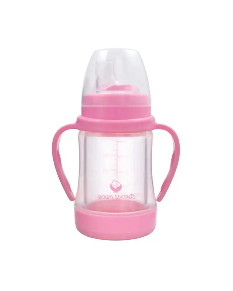 Gourde en verre de gourgee a paille rose green sprouts_1986. DIAYTAR COTE D'IVOIRE - Où Chaque Achat Raconte une Histoire. Parcourez notre boutique en ligne pour trouver des articles qui évoquent le savoir-faire et la tradition du Côte d'Ivoire.