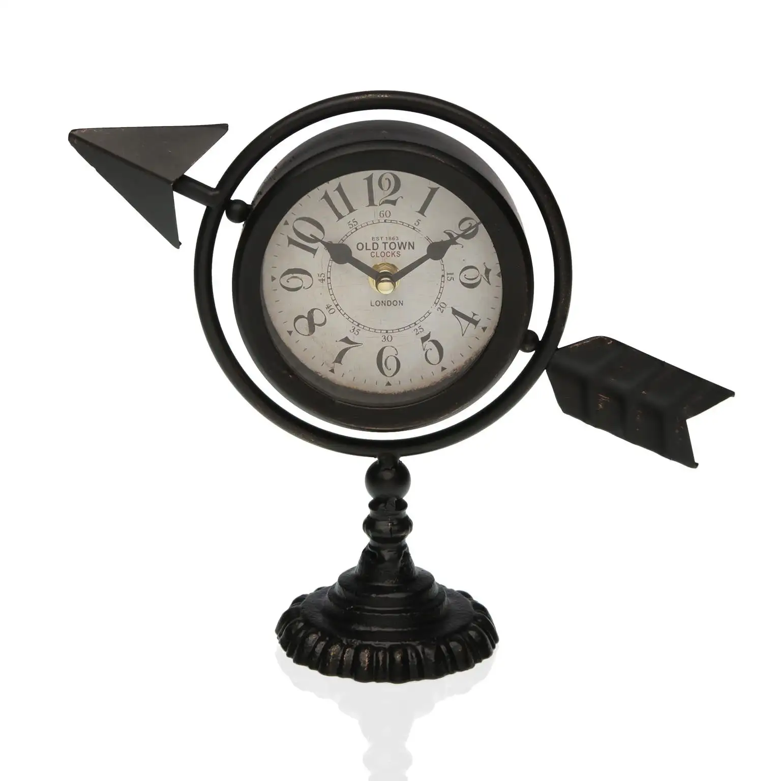 Horloge de table versa noir fleche complete metal 23 x 16 x 8 cm_5231. DIAYTAR COTE D'IVOIRE - L'Art de Vivre l'Excellence au Quotidien. Explorez notre gamme et choisissez des produits qui ajoutent une note de prestige à votre vie.